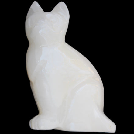 White Onyx Afghan Jade hand-carved Cat 87*48*138mm 773g in sunlight - Rocks and Things Store