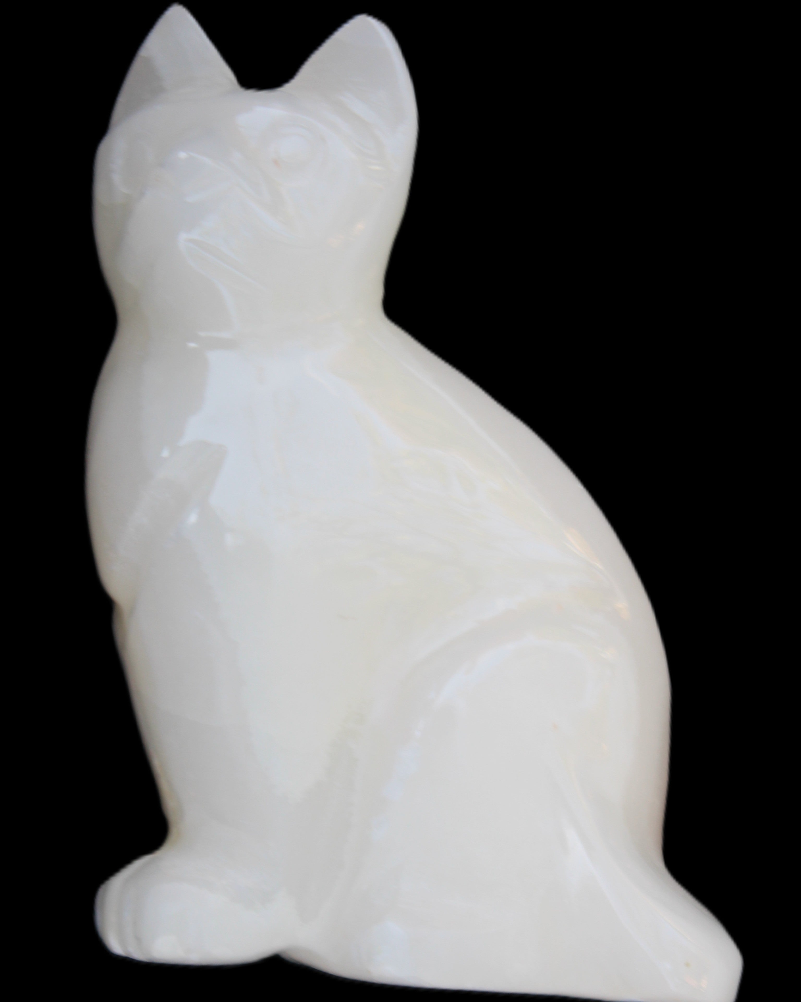 White Onyx Afghan Jade hand-carved Cat 87*48*138mm 773g in sunlight - Rocks and Things Store