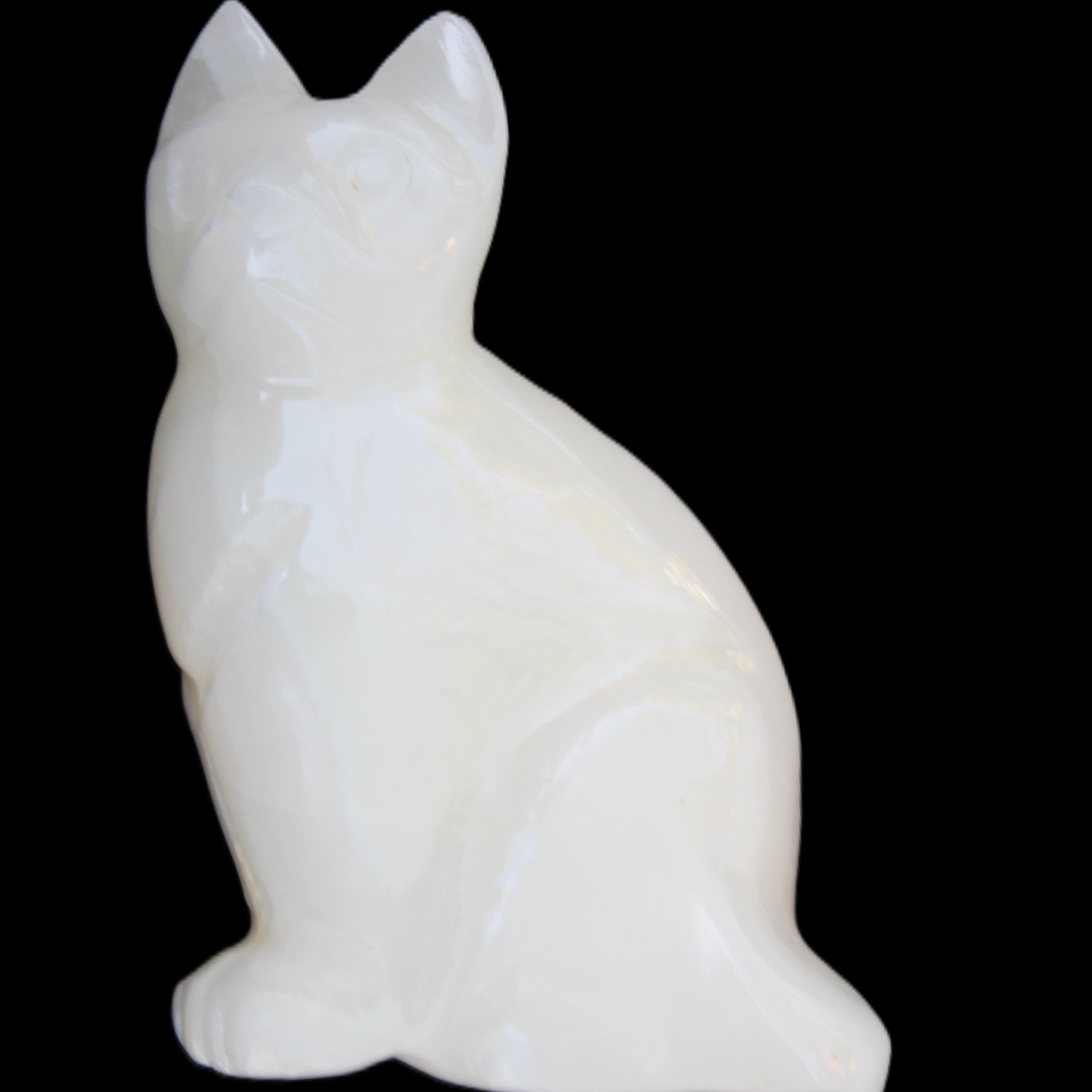 White Onyx Afghan Jade hand-carved Cat 87*48*138mm 773g in sunlight - Rocks and Things Store