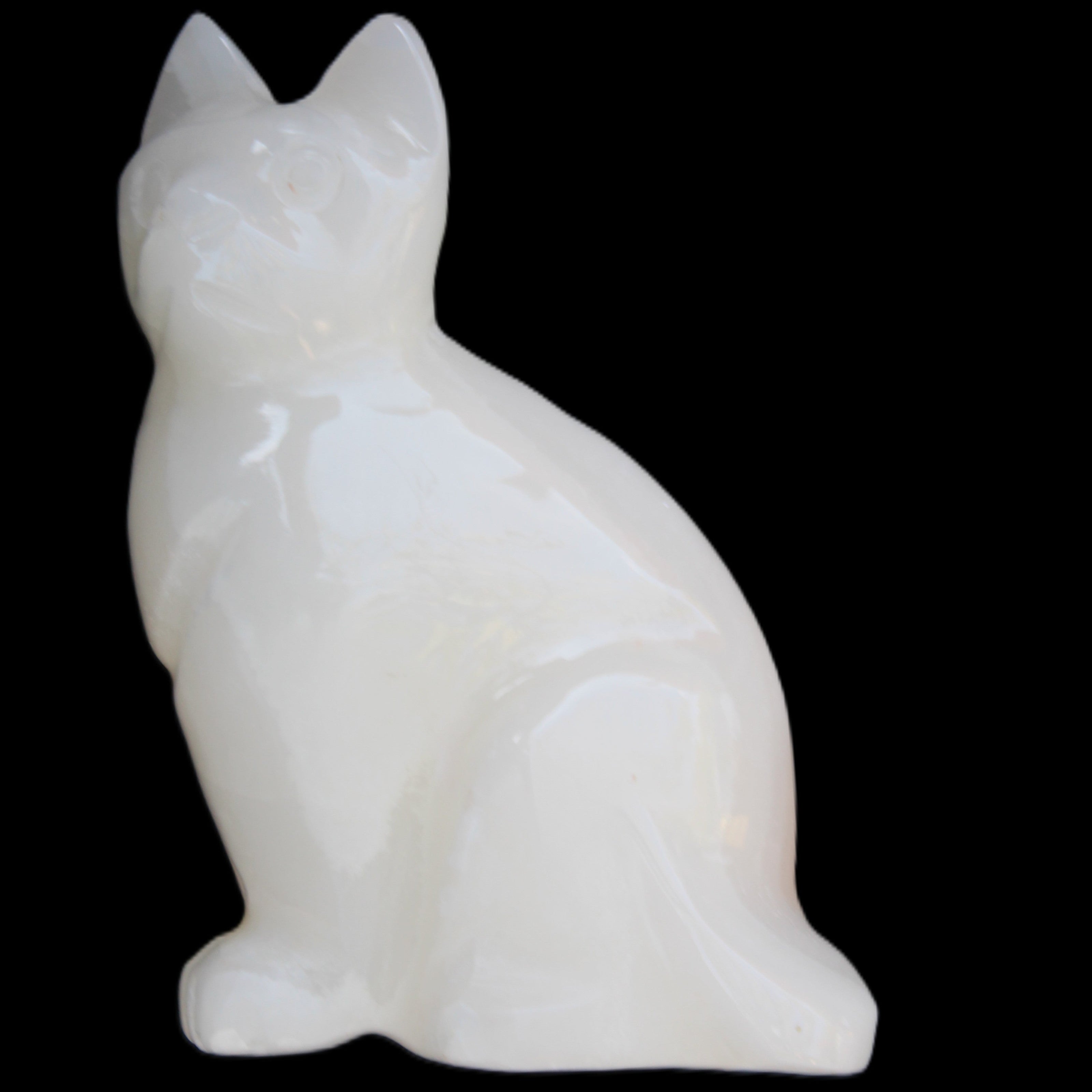 White Onyx Afghan Jade hand-carved Cat 87*48*138mm 773g in sunlight - Rocks and Things Store
