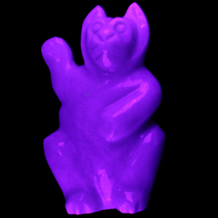 White Jade hand-carved Cat 80*41*132mm 642g in UV light - Rocks and Things Store