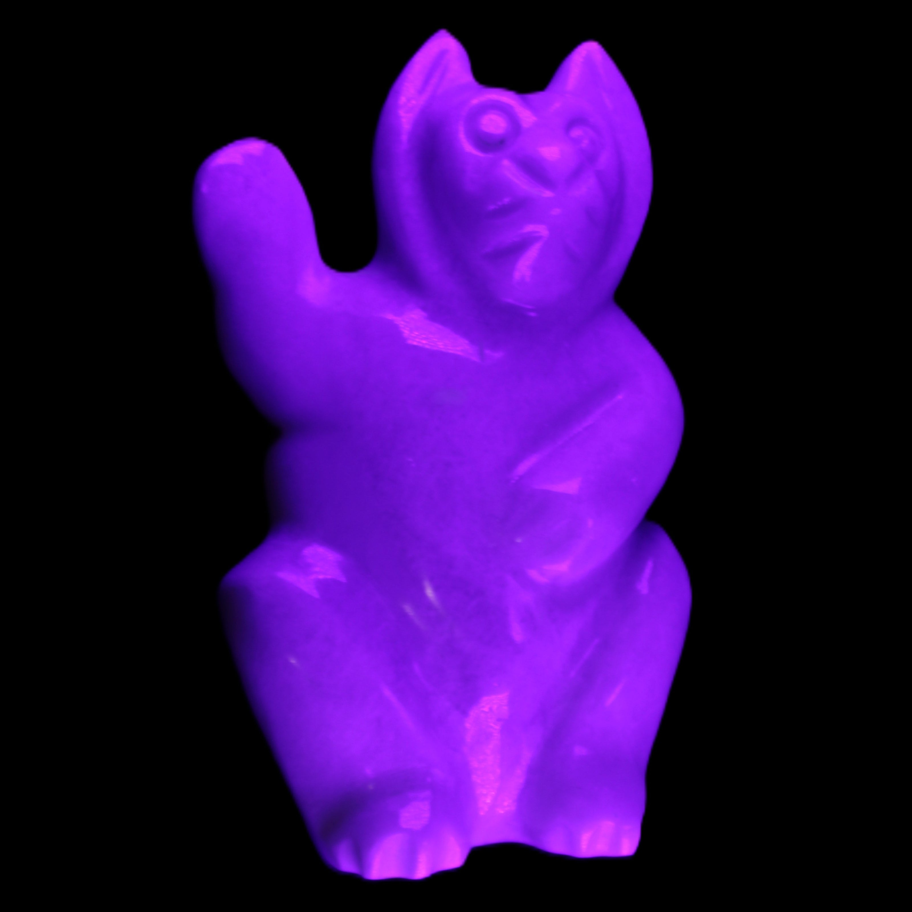 White Jade hand-carved Cat 80*41*132mm 642g in UV light - Rocks and Things Store
