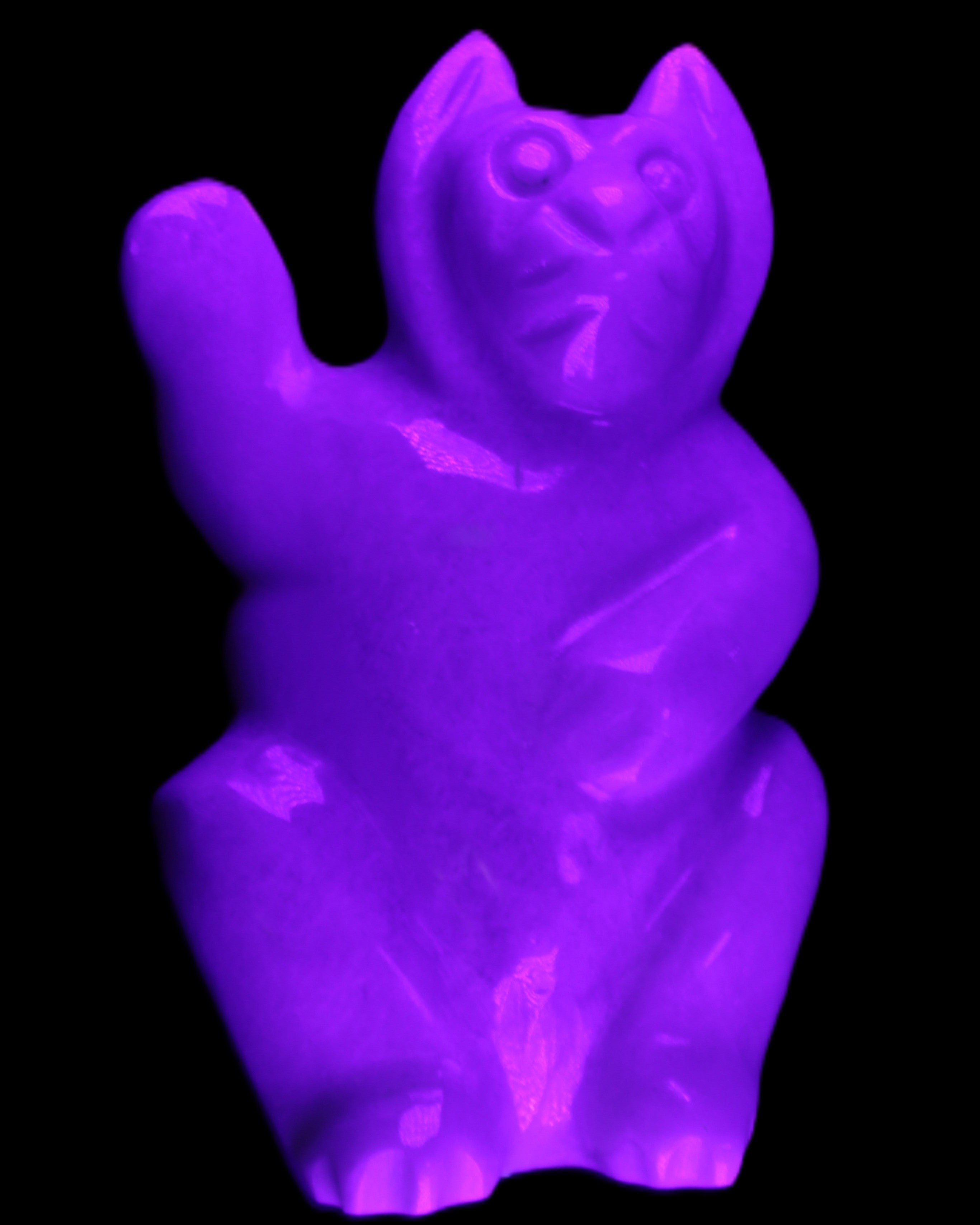 White Jade hand-carved Cat 80*41*132mm 642g in UV light - Rocks and Things Store