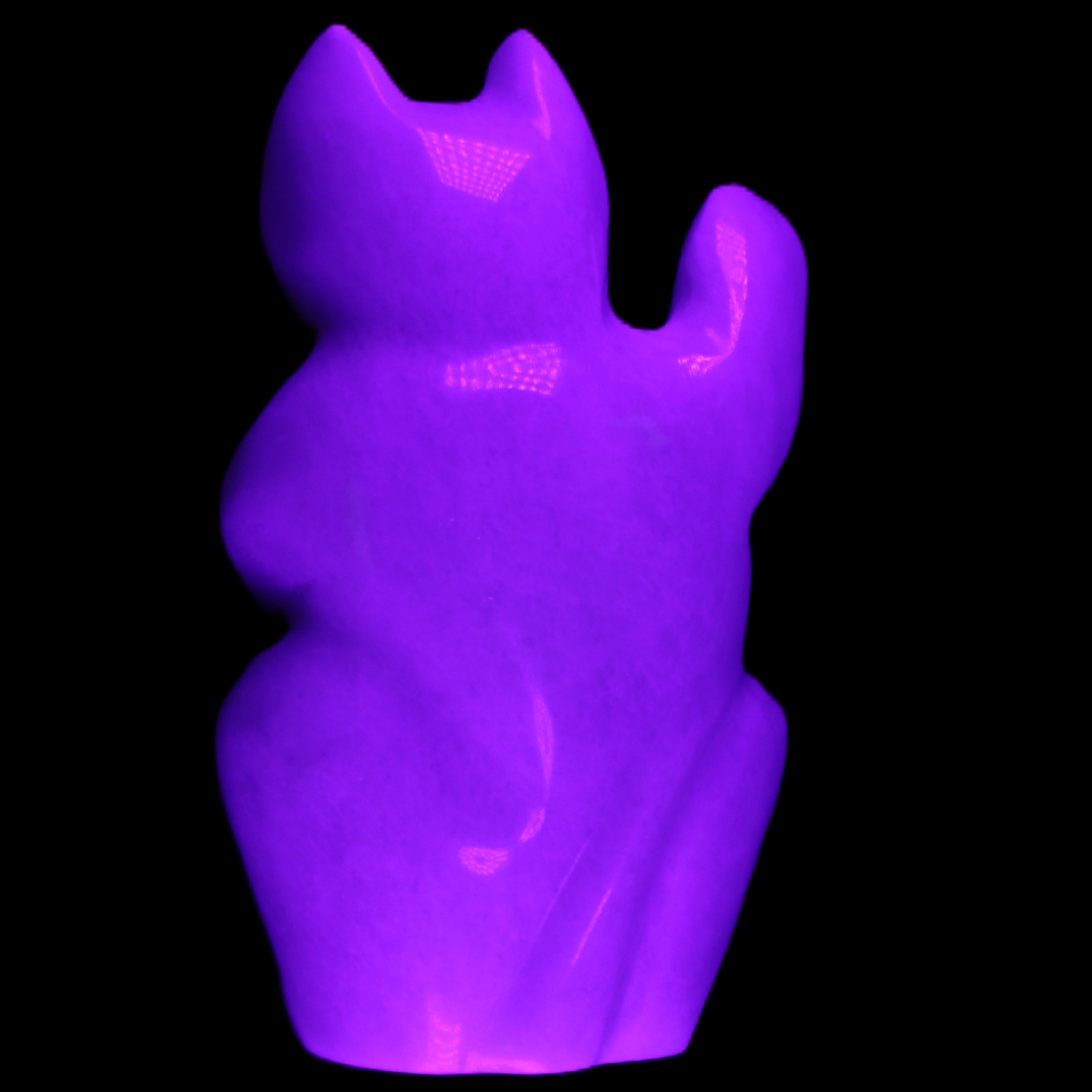 White Jade hand-carved Cat 80*41*132mm 642g in UV light - Rocks and Things Store