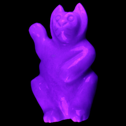 White Jade hand-carved Cat 80*41*132mm 642g in UV light - Rocks and Things Store
