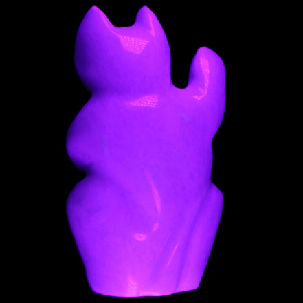 White Jade hand-carved Cat 80*41*132mm 642g in UV light - Rocks and Things Store