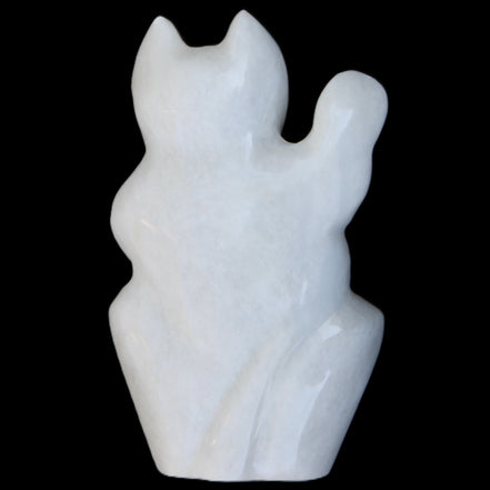 White Jade hand-carved Cat 80*41*132mm 642g in sunlight - Rocks and Things Store