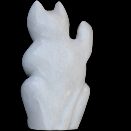 White Jade hand-carved Cat 80*41*132mm 642g in sunlight - Rocks and Things Store