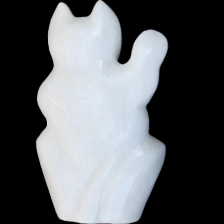 White Jade hand-carved Cat 80*41*132mm 642g in sunlight - Rocks and Things Store
