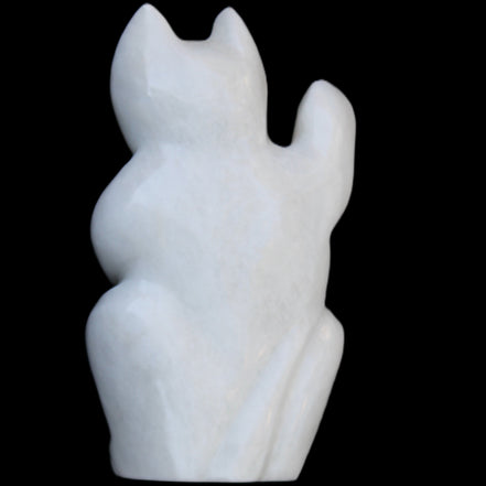 White Jade hand-carved Cat 80*41*132mm 642g in sunlight - Rocks and Things Store