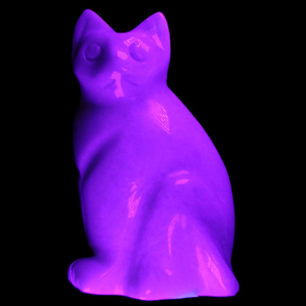 White Jade hand-carved Cat 61*40*106mm 407g in UV light - Rocks and Things Store