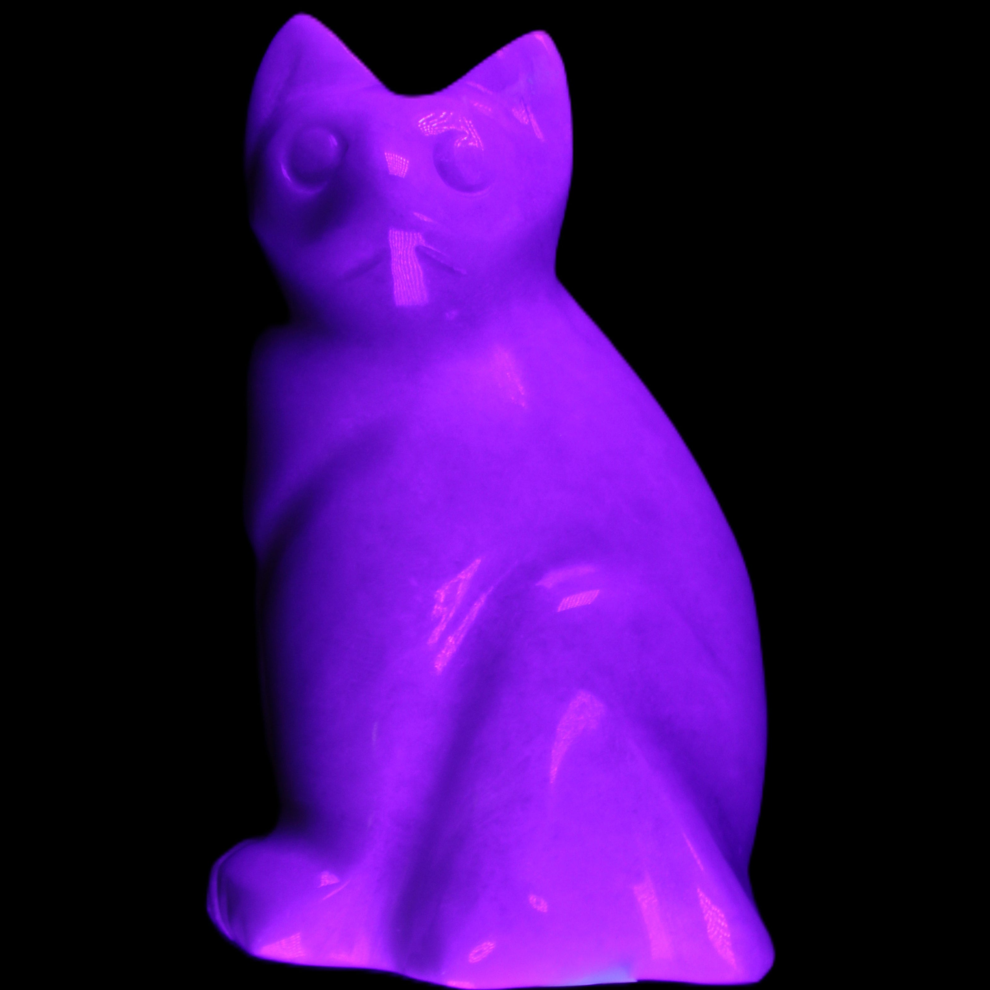 White Jade hand-carved Cat 61*40*106mm 407g in UV light - Rocks and Things Store