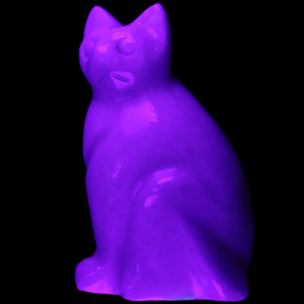 White Jade hand-carved Cat 61*40*106mm 407g in UV light - Rocks and Things Store