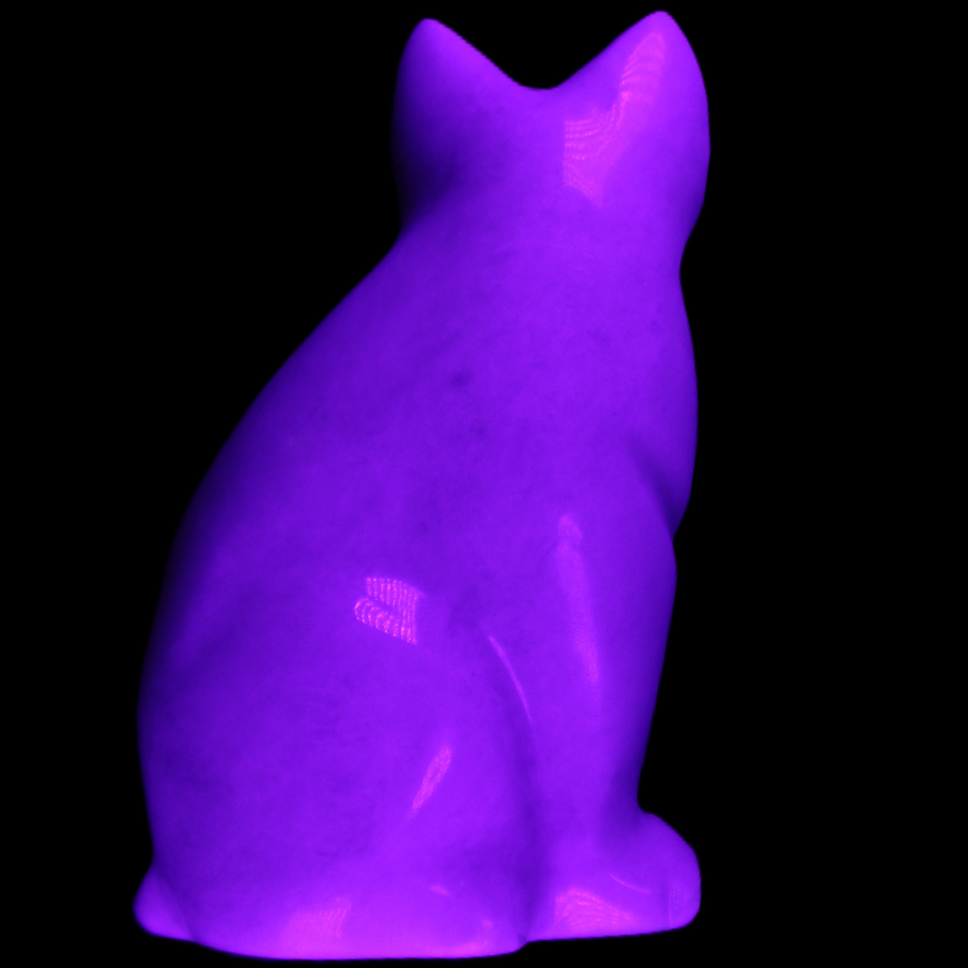 White Jade hand-carved Cat 61*40*106mm 407g in UV light - Rocks and Things Store