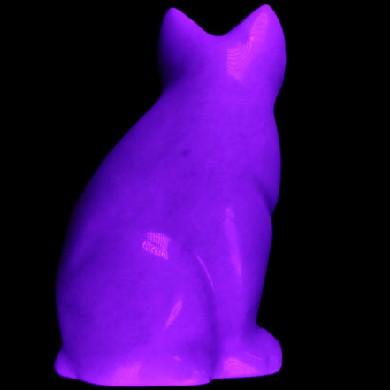 White Jade hand-carved Cat 61*40*106mm 407g in UV light - Rocks and Things Store