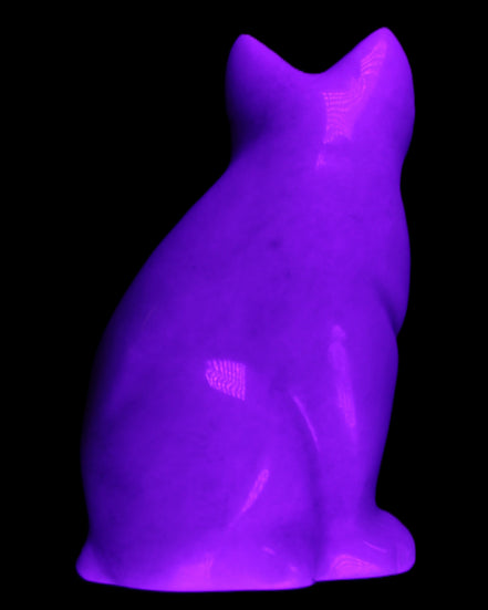 White Jade hand-carved Cat 61*40*106mm 407g in UV light - Rocks and Things Store