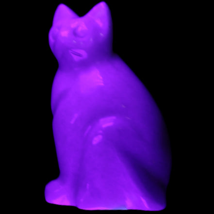 White Jade hand-carved Cat 61*40*106mm 407g in UV light - Rocks and Things Store