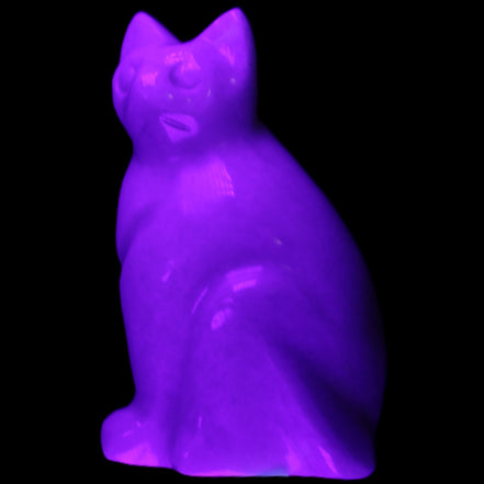 White Jade hand-carved Cat 61*40*106mm 407g in UV light - Rocks and Things Store