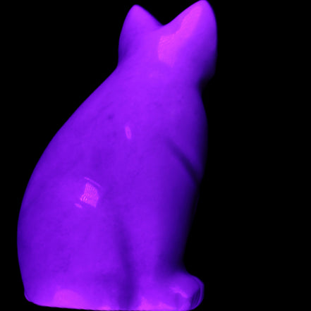 White Jade hand-carved Cat 61*40*106mm 407g in UV light - Rocks and Things Store