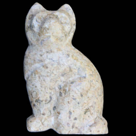Fossil rock hand-carved Cat 76*48*124mm 407g in sunlight - Rocks and Things Store