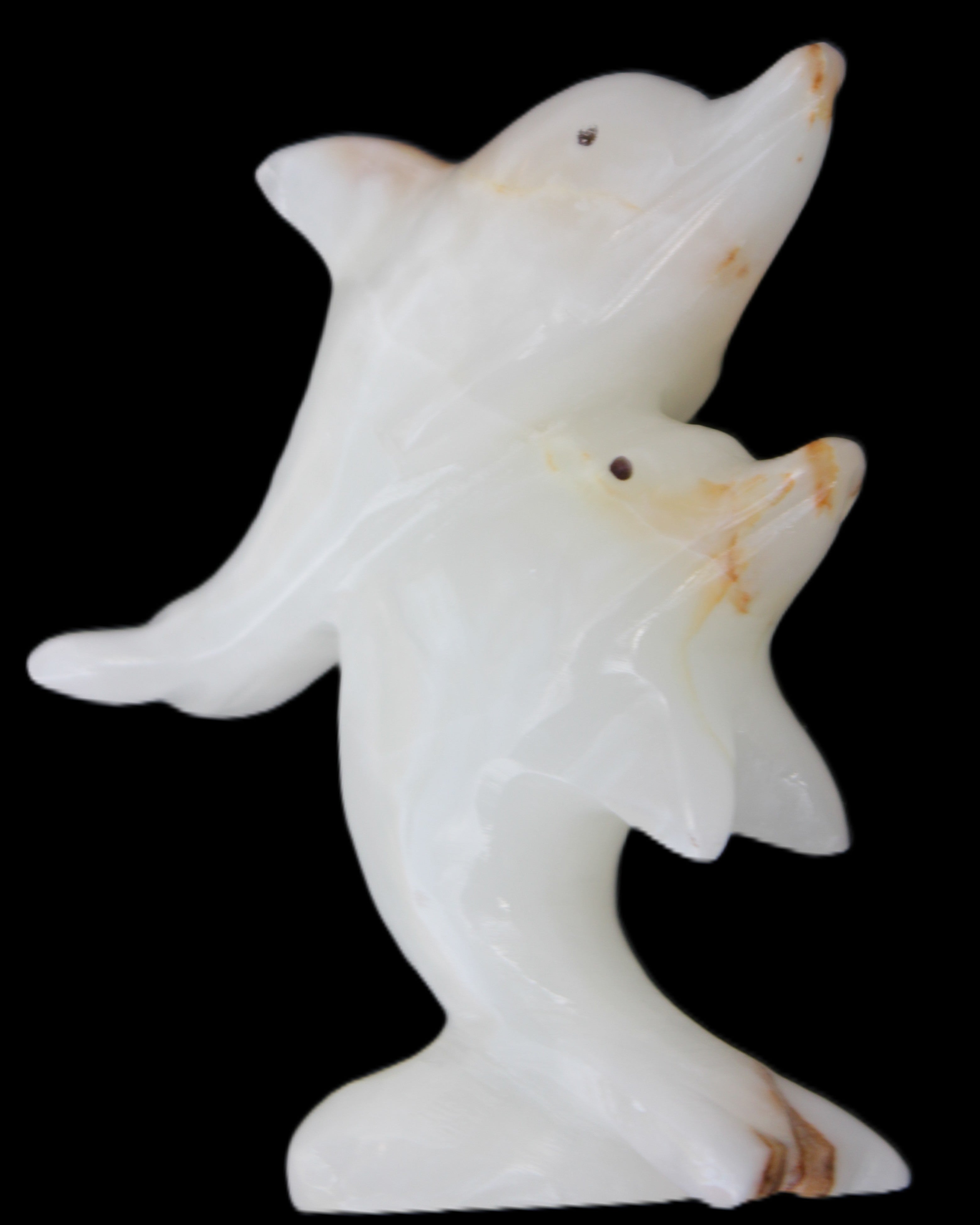 Afghan Jade hand-carved leaping Dolphin pair 78*37*105mm 256g in sunlight - Rocks and Things Store