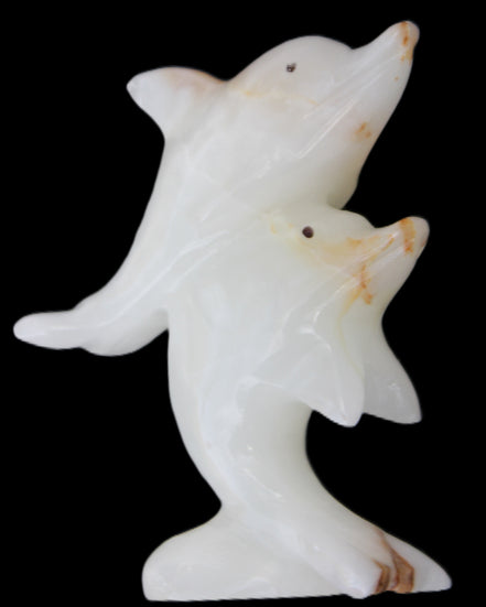 Afghan Jade hand-carved leaping Dolphin pair 78*37*105mm 256g in sunlight - Rocks and Things Store