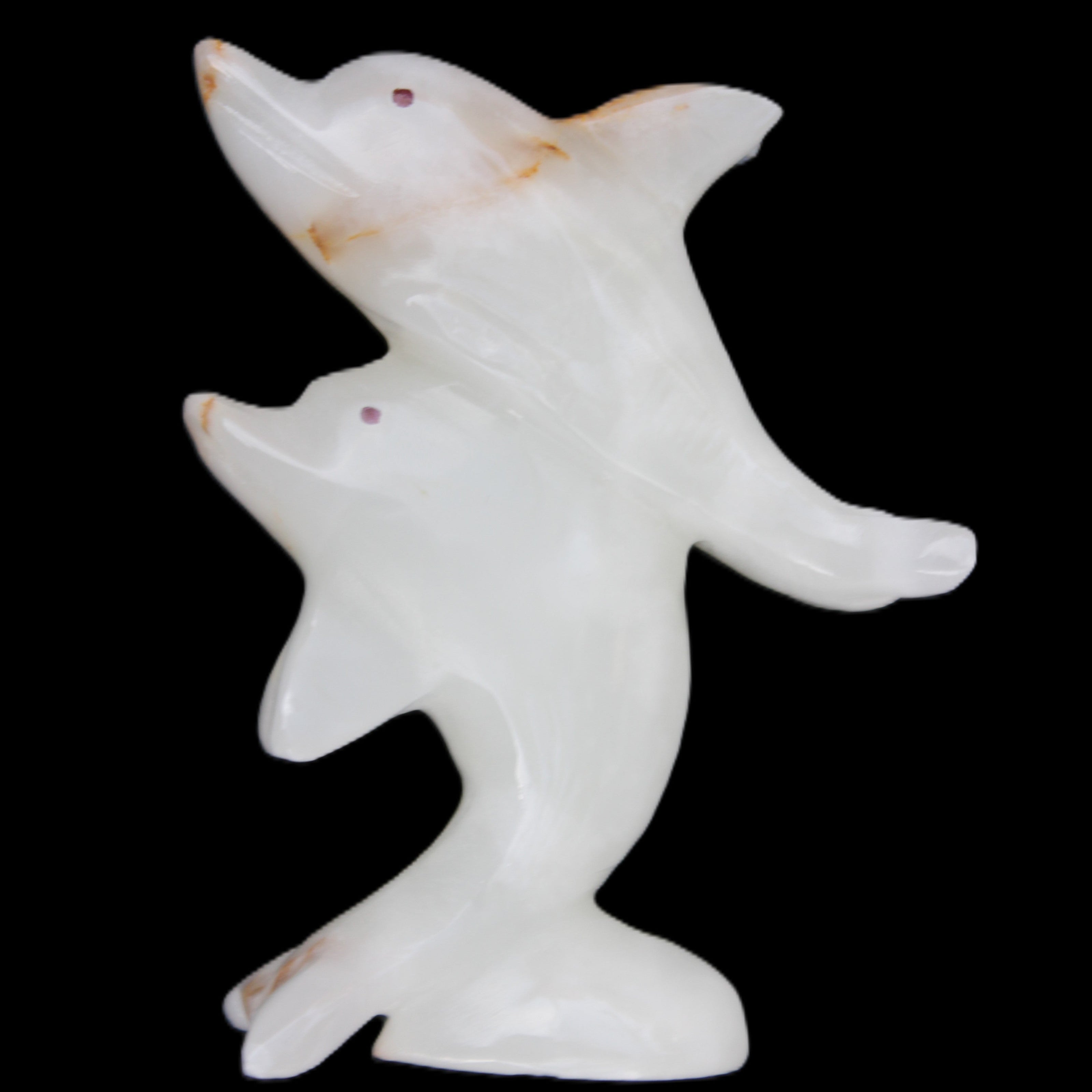 Afghan Jade hand-carved leaping Dolphin pair 78*37*105mm 256g in sunlight - Rocks and Things Store