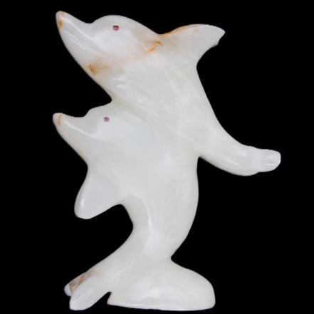 Afghan Jade hand-carved leaping Dolphin pair 78*37*105mm 256g in sunlight - Rocks and Things Store