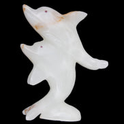 Afghan Jade hand-carved leaping Dolphin pair 78*37*105mm 256g in sunlight - Rocks and Things Store