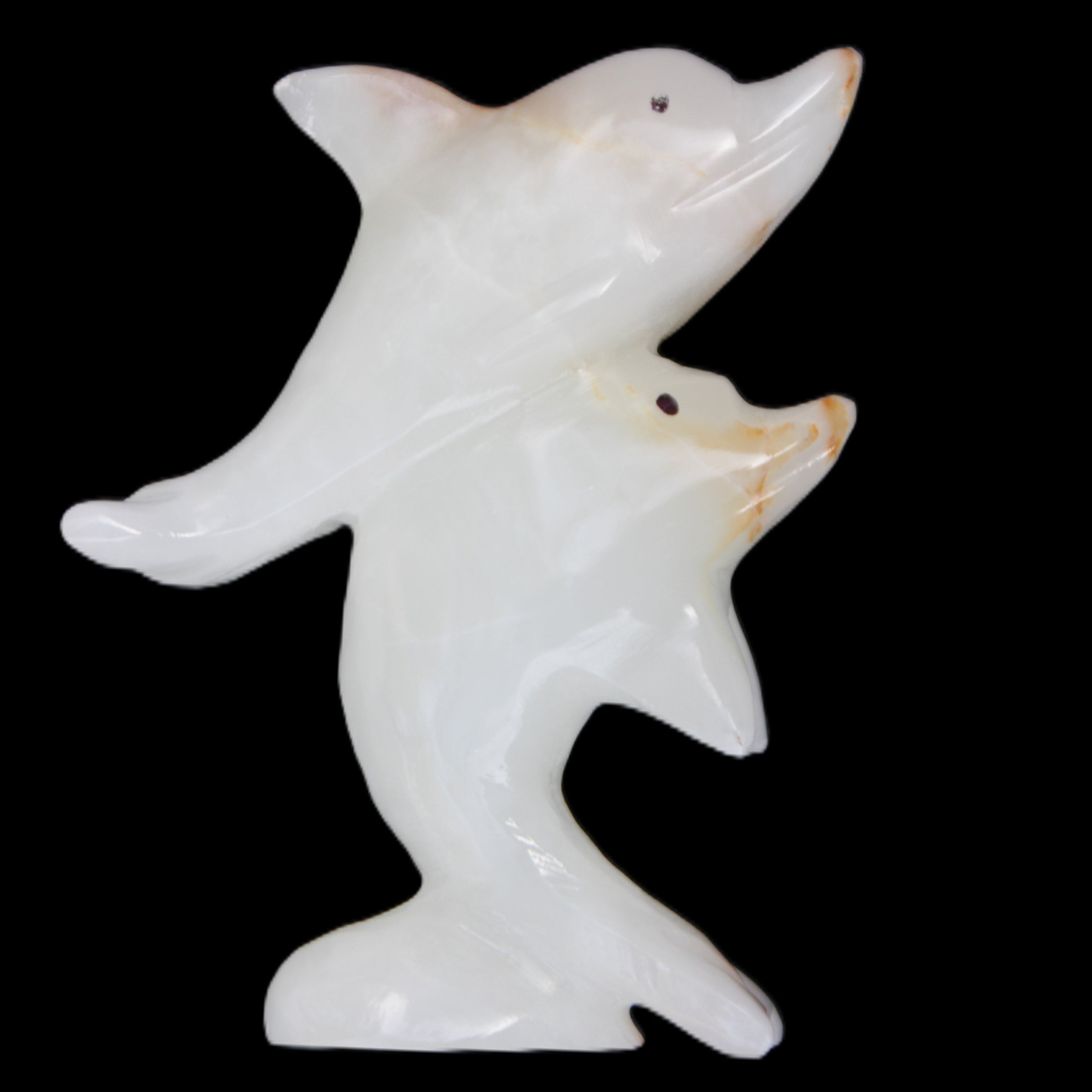 Afghan Jade hand-carved leaping Dolphin pair 78*37*105mm 256g in sunlight - Rocks and Things Store