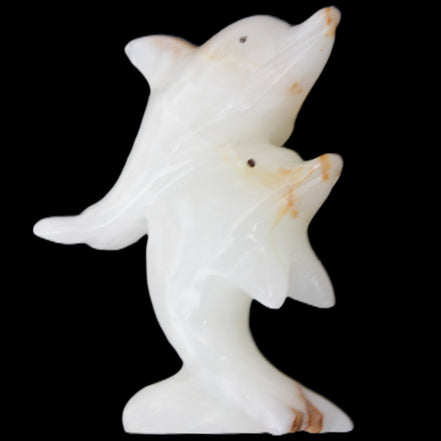 Afghan Jade hand-carved leaping Dolphin pair 78*37*105mm 256g in sunlight - Rocks and Things Store