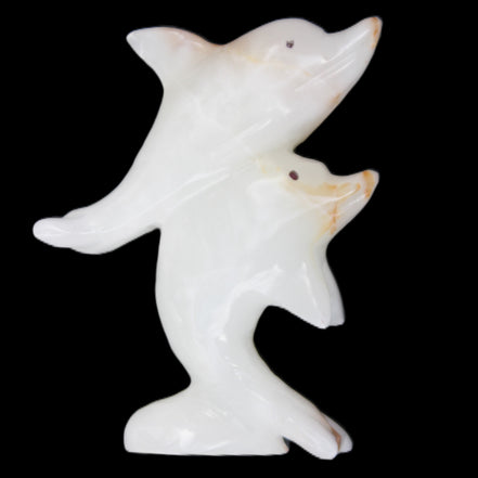 Afghan Jade hand-carved leaping Dolphin pair 78*37*105mm 256g in sunlight - Rocks and Things Store