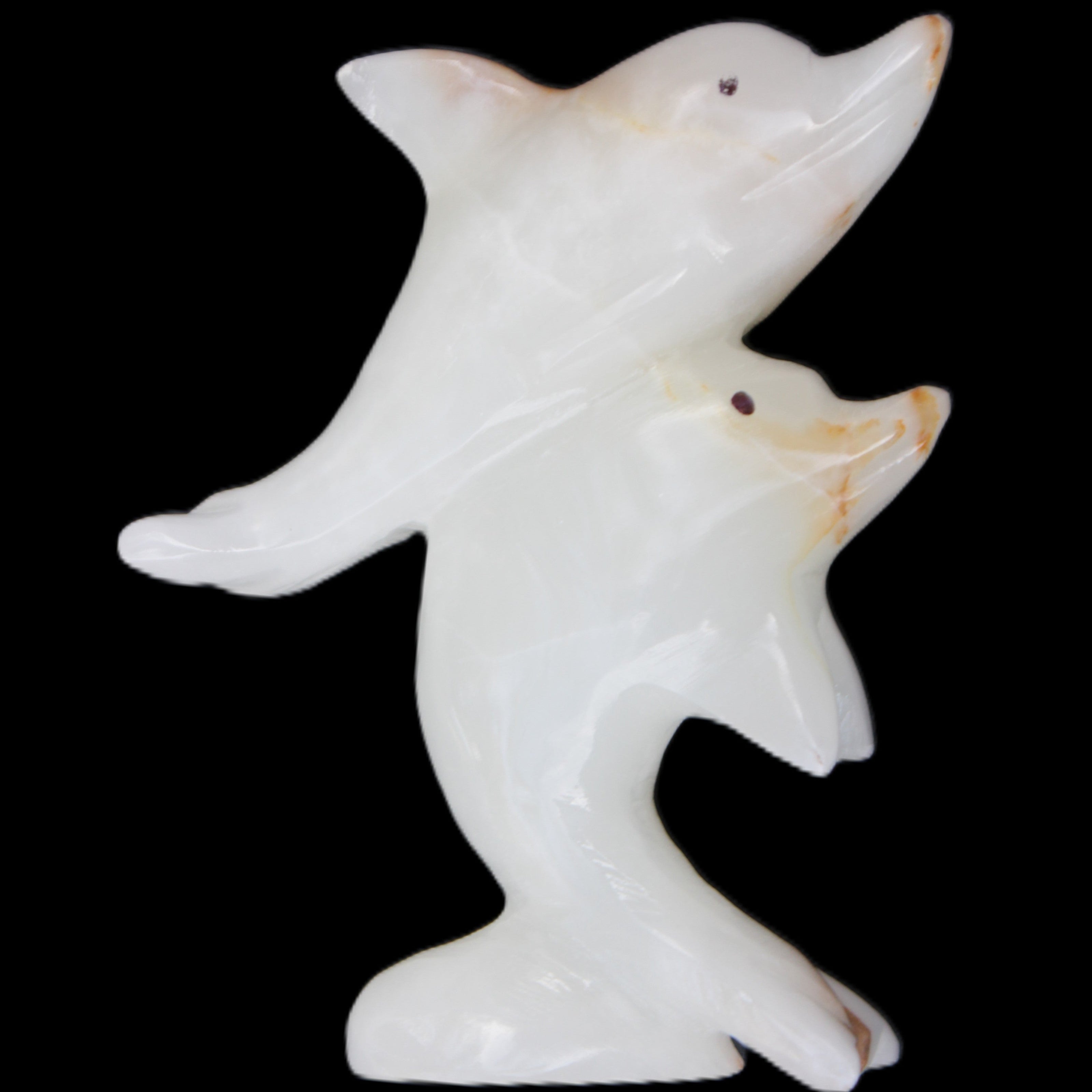 Afghan Jade hand-carved leaping Dolphin pair 78*37*105mm 256g in sunlight - Rocks and Things Store