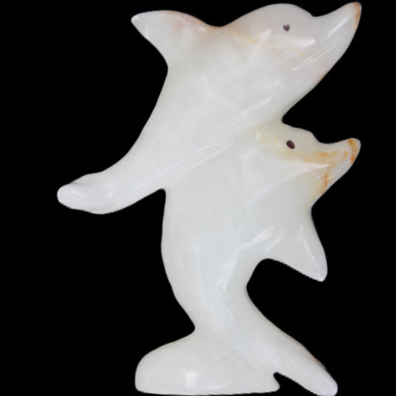 Afghan Jade hand-carved leaping Dolphin pair 78*37*105mm 256g in sunlight - Rocks and Things Store