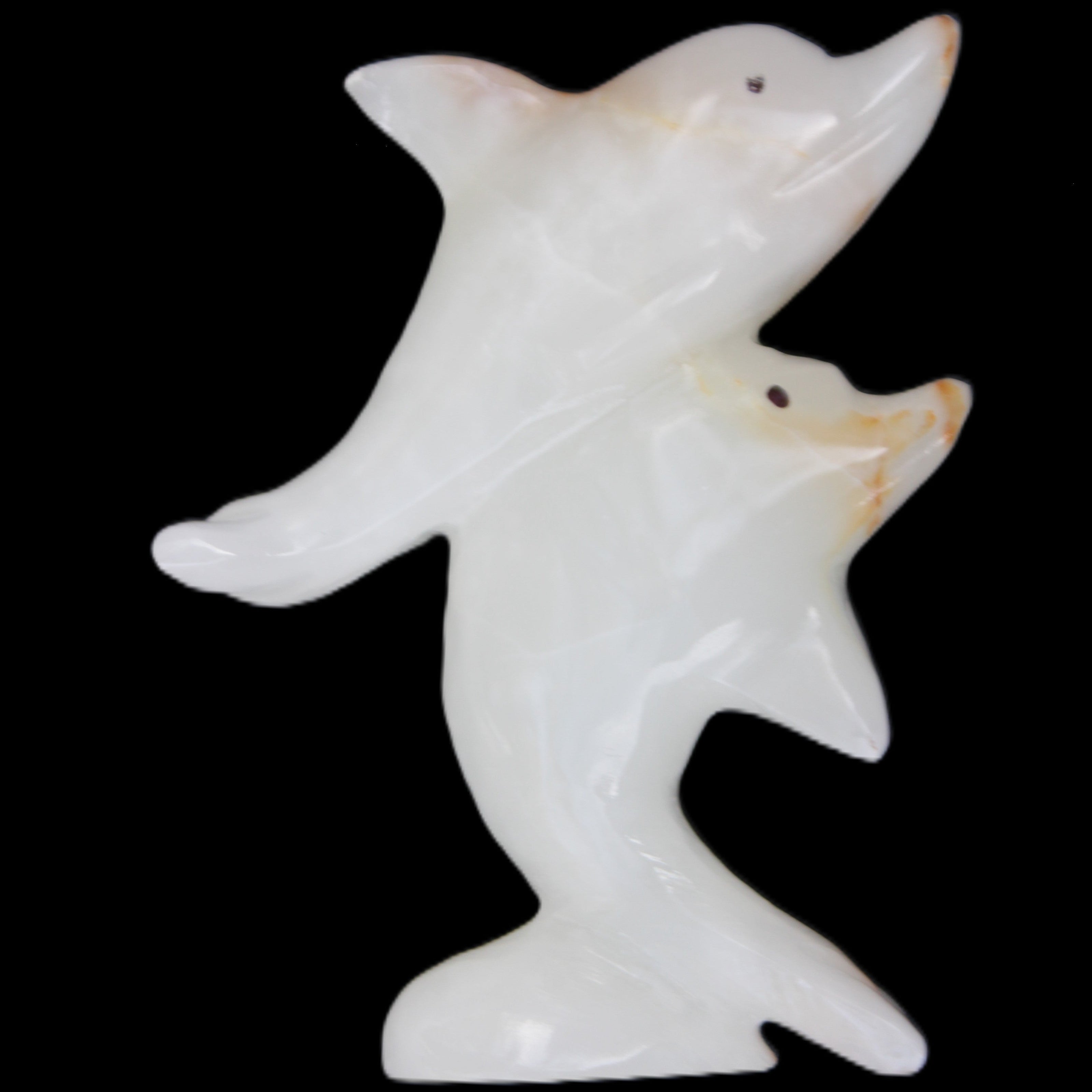 Afghan Jade hand-carved leaping Dolphin pair 78*37*105mm 256g in sunlight - Rocks and Things Store