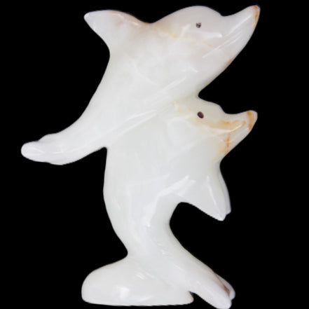 Afghan Jade hand-carved leaping Dolphin pair 78*37*105mm 256g in sunlight - Rocks and Things Store