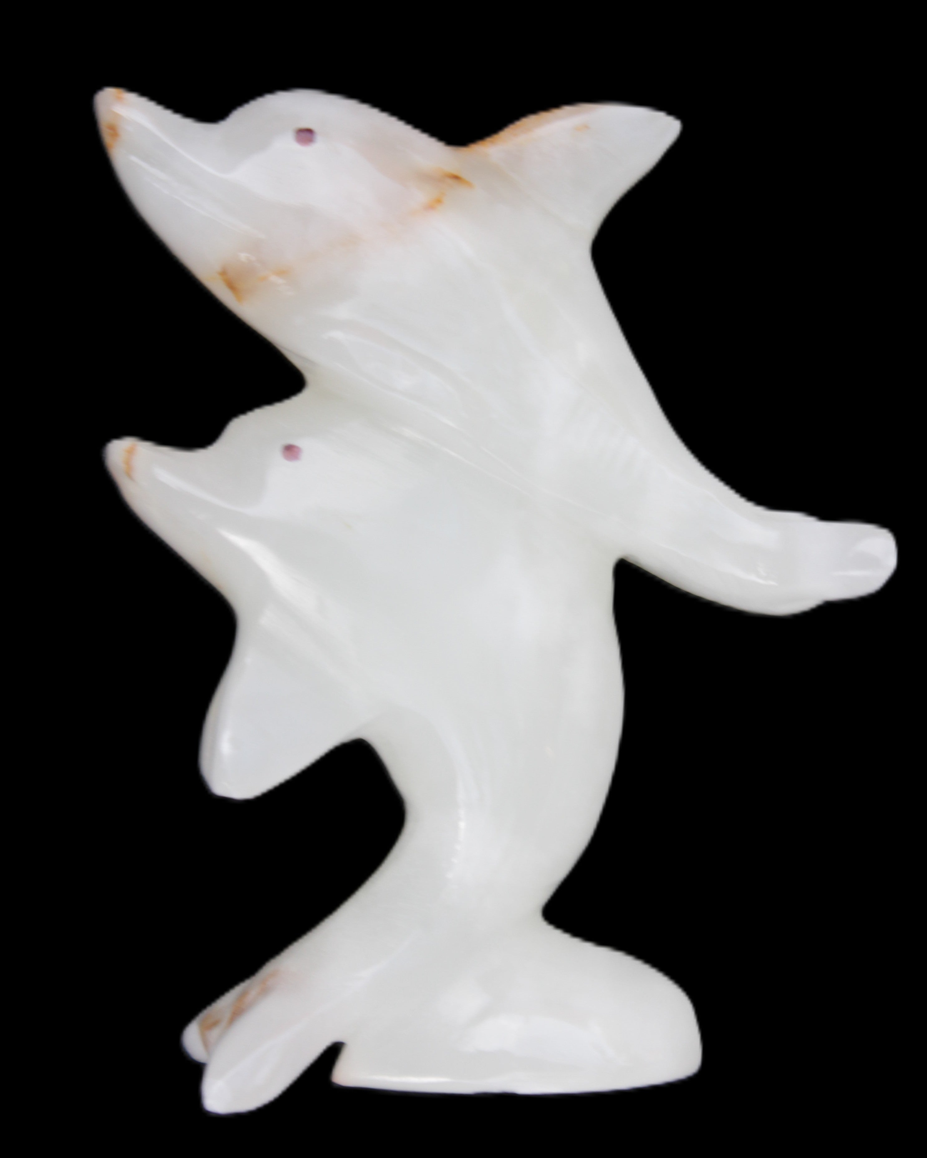 Afghan Jade hand-carved leaping Dolphin pair 78*37*105mm 256g in sunlight - Rocks and Things Store