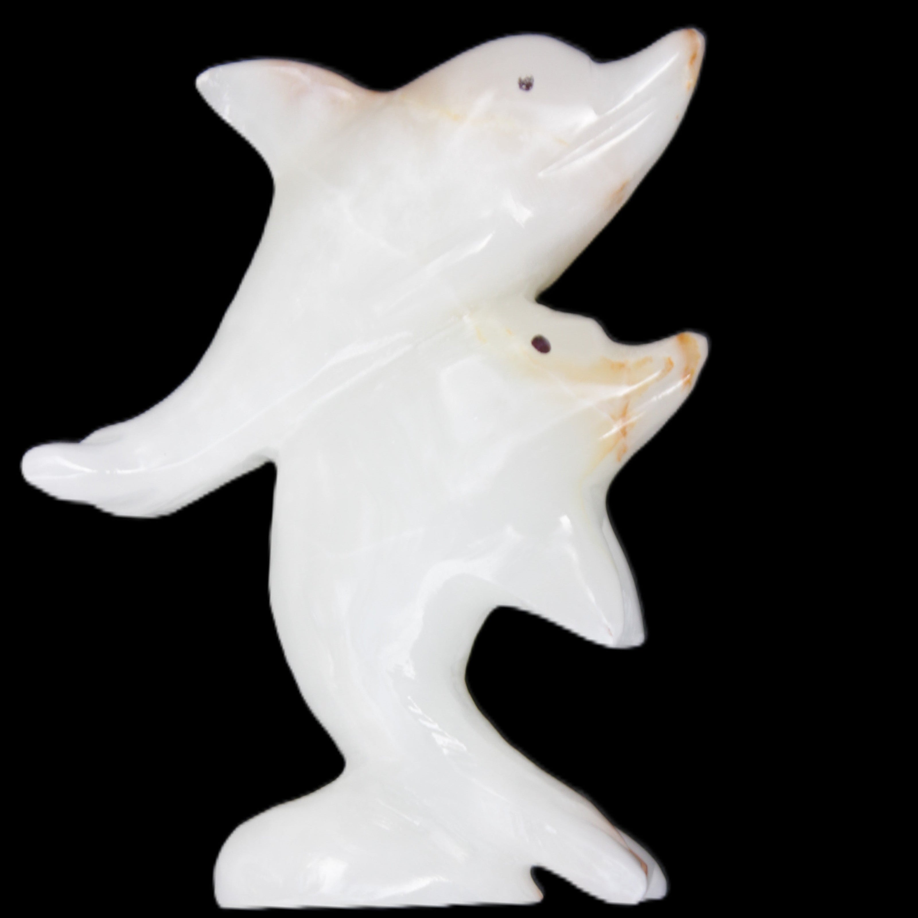 Afghan Jade hand-carved leaping Dolphin pair 78*37*105mm 256g in sunlight - Rocks and Things Store