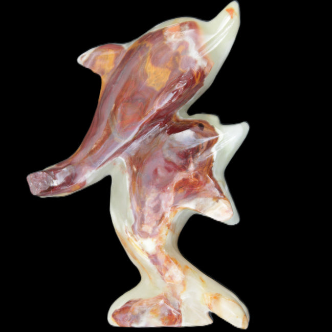 Afghan Jade hand-carved leaping Dolphin pair 90*35*111mm 238g in sunlight - Rocks and Things Store