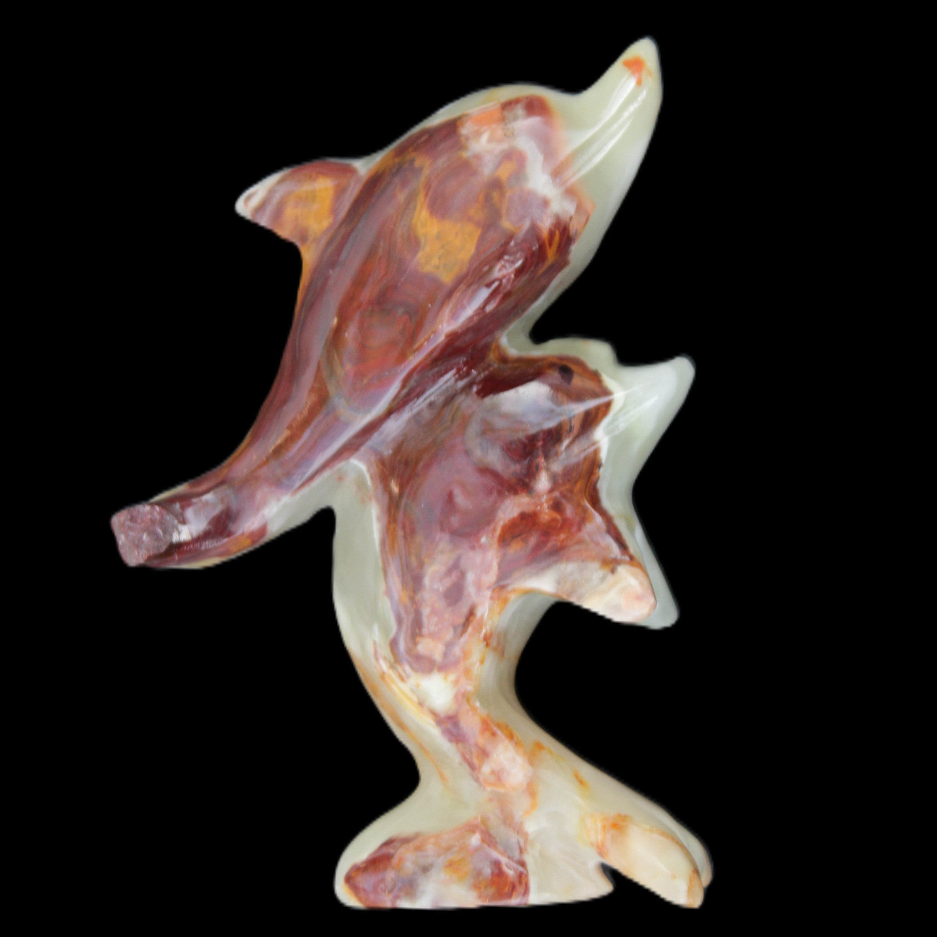 Afghan Jade hand-carved leaping Dolphin pair 90*35*111mm 238g in sunlight - Rocks and Things Store