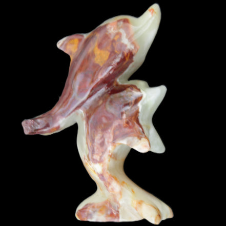 Afghan Jade hand-carved leaping Dolphin pair 90*35*111mm 238g in sunlight - Rocks and Things Store