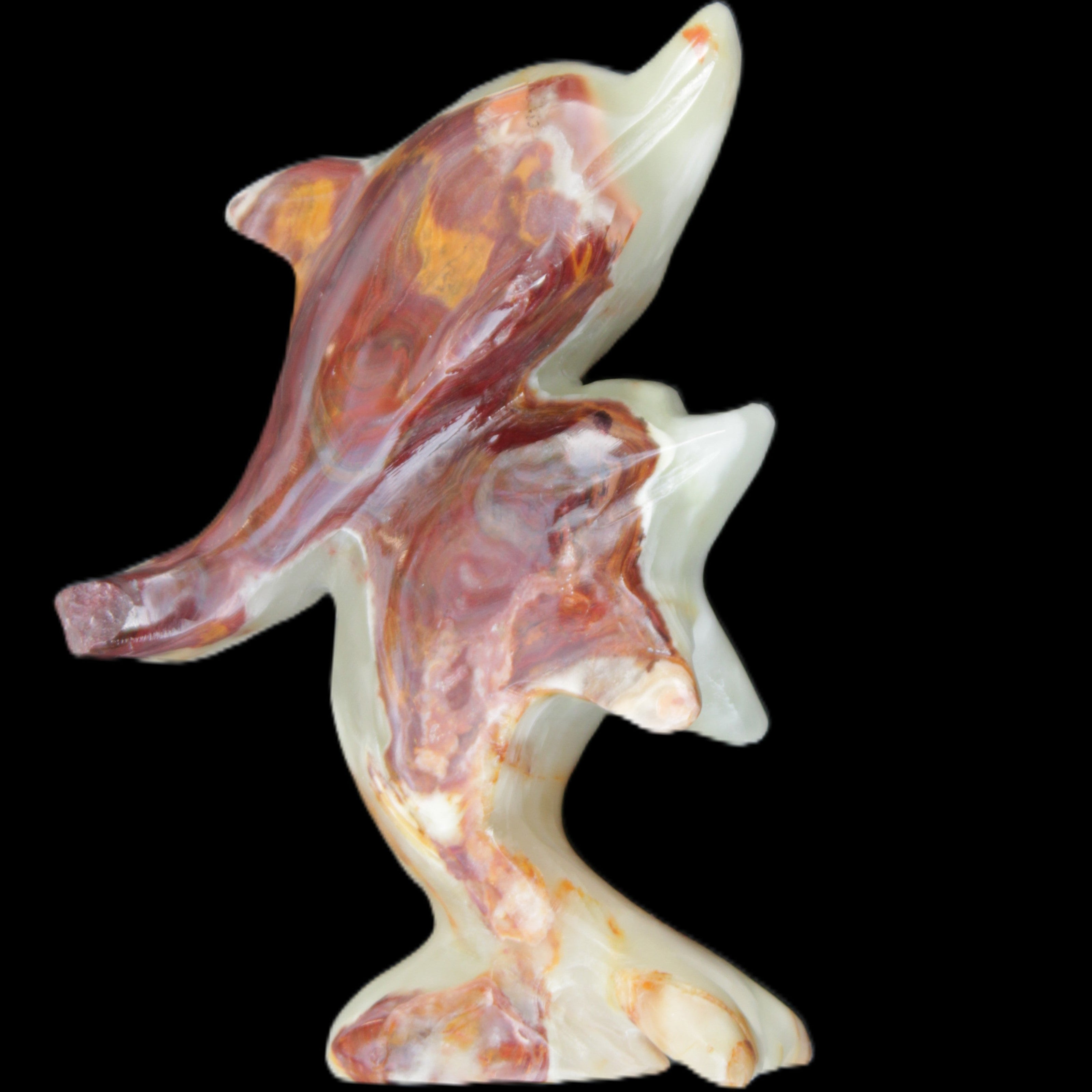 Afghan Jade hand-carved leaping Dolphin pair 90*35*111mm 238g in sunlight - Rocks and Things Store