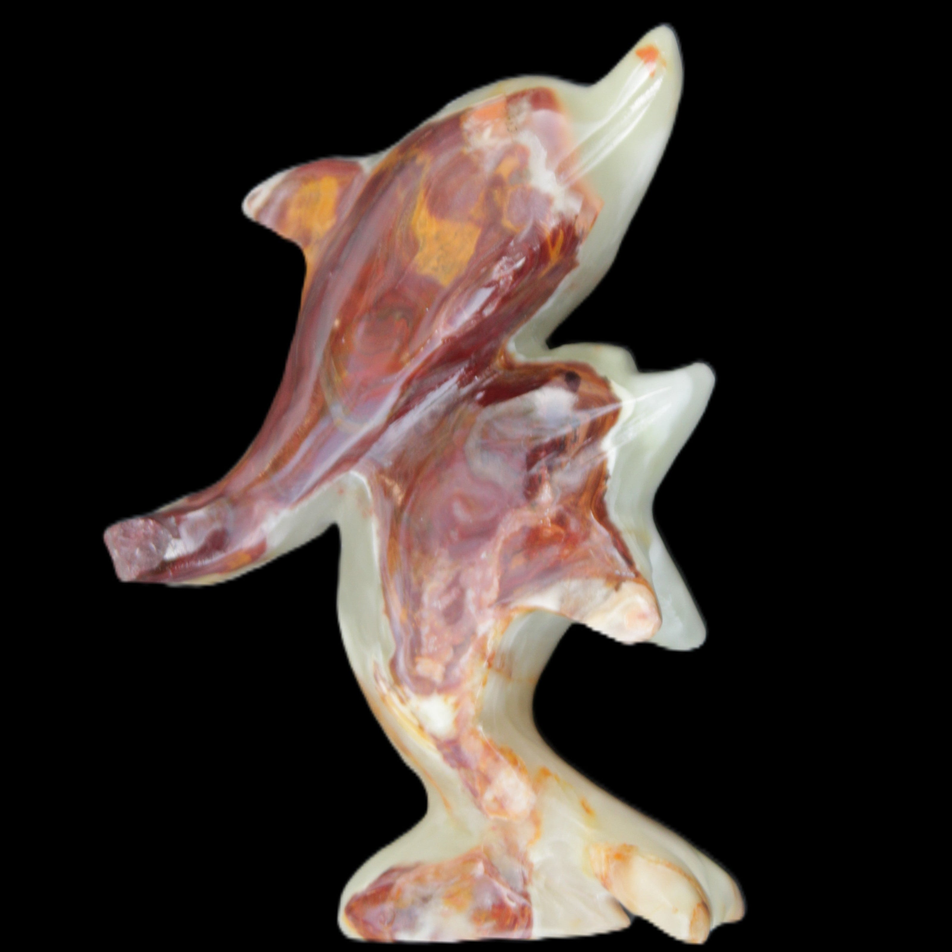 Afghan Jade hand-carved leaping Dolphin pair 90*35*111mm 238g in sunlight - Rocks and Things Store
