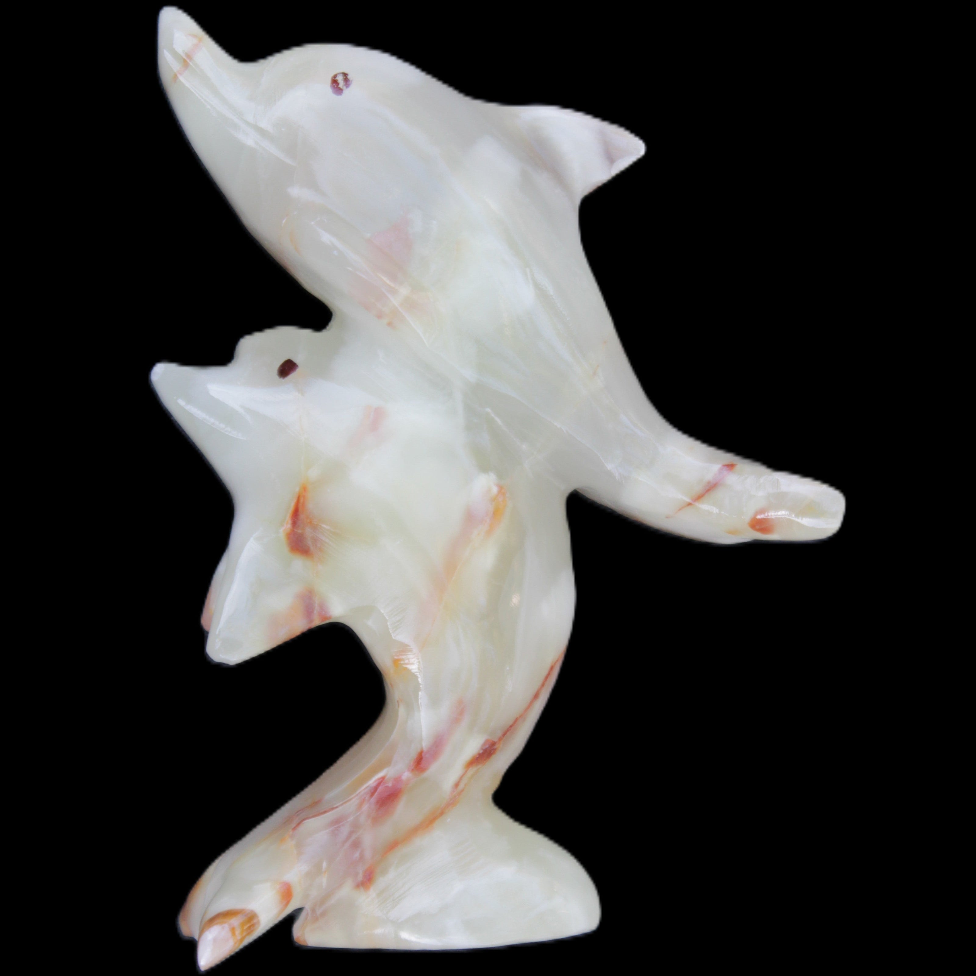 Afghan Jade hand-carved leaping Dolphin pair 90*35*111mm 238g in sunlight - Rocks and Things Store