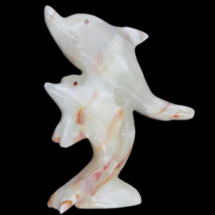 Afghan Jade hand-carved leaping Dolphin pair 90*35*111mm 238g in sunlight - Rocks and Things Store