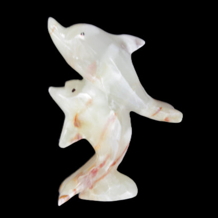 Afghan Jade hand-carved leaping Dolphin pair 90*35*111mm 238g in sunlight - Rocks and Things Store