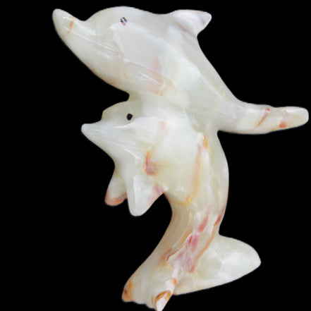 Afghan Jade hand-carved leaping Dolphin pair 90*35*111mm 238g in sunlight - Rocks and Things Store