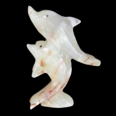 Afghan Jade hand-carved leaping Dolphin pair 90*35*111mm 238g in sunlight - Rocks and Things Store