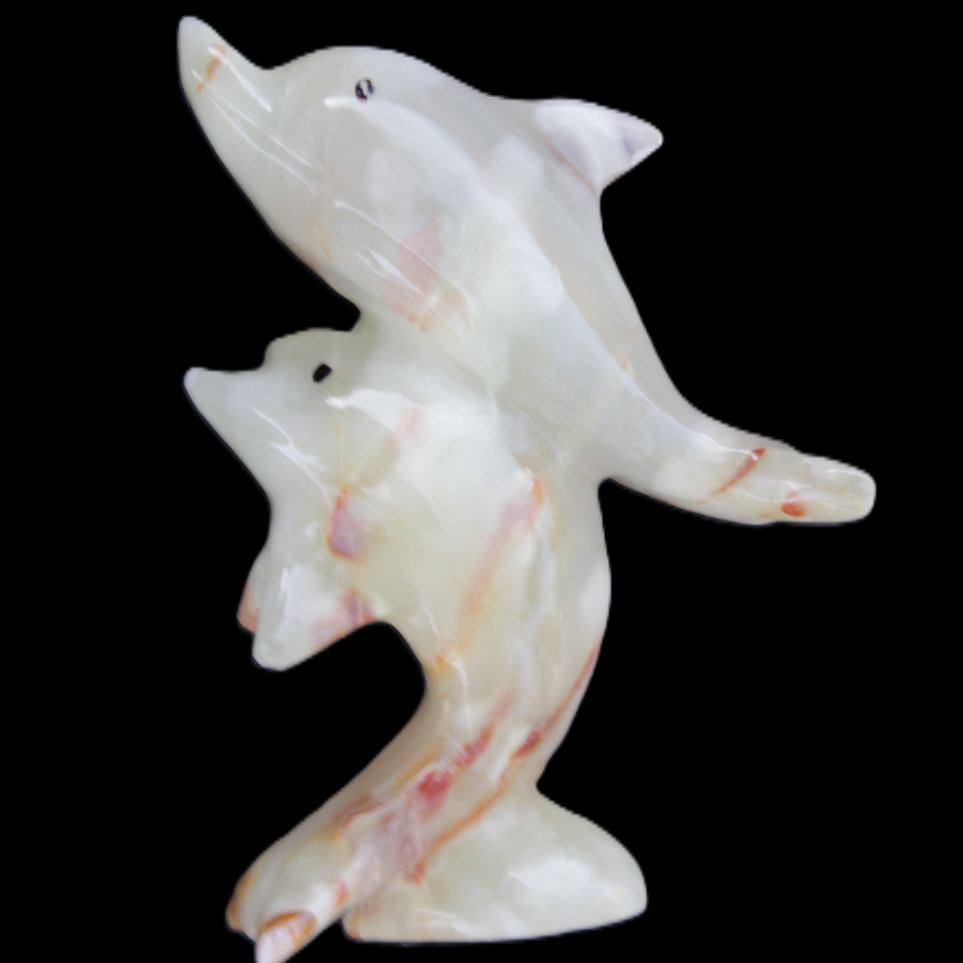 Afghan Jade hand-carved leaping Dolphin pair 90*35*111mm 238g in sunlight - Rocks and Things Store