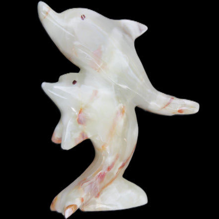 Afghan Jade hand-carved leaping Dolphin pair 90*35*111mm 238g in sunlight - Rocks and Things Store